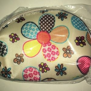 Mini Key Chain Zip Coin ID Purse Cream Floral